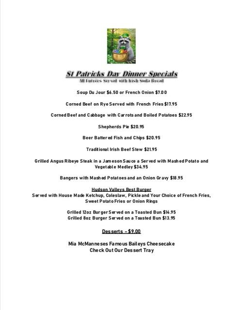 Raccoon Saloon St. Patrick’s Day Menu – Breakfast, Lunch, Dinner | Meet